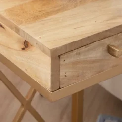 Kirkland's Home Accent & End Tables-Wood Gold Metal X-Frame Base C Table