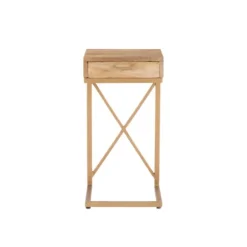 Kirkland's Home Accent & End Tables-Wood Gold Metal X-Frame Base C Table