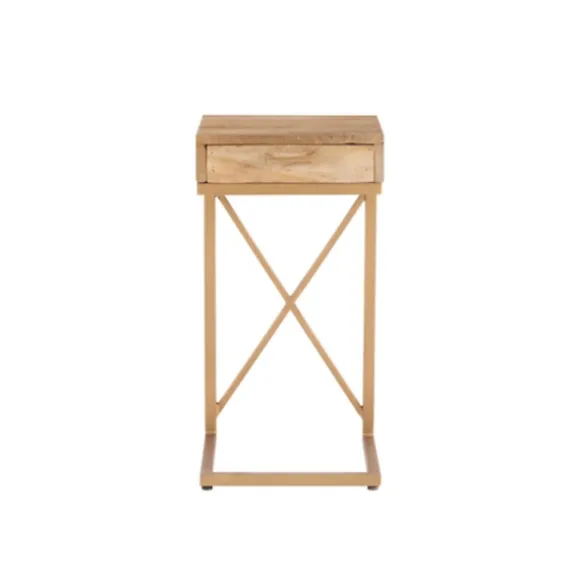 Kirkland's Home Accent & End Tables-Wood Gold Metal X-Frame Base C Table