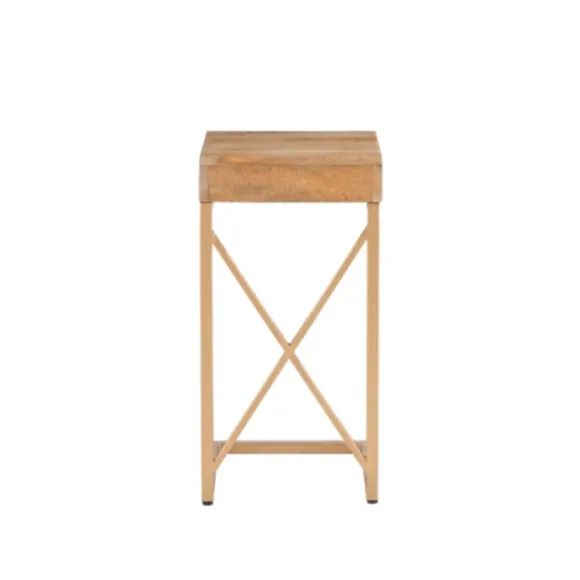 Kirkland's Home Accent & End Tables-Wood Gold Metal X-Frame Base C Table