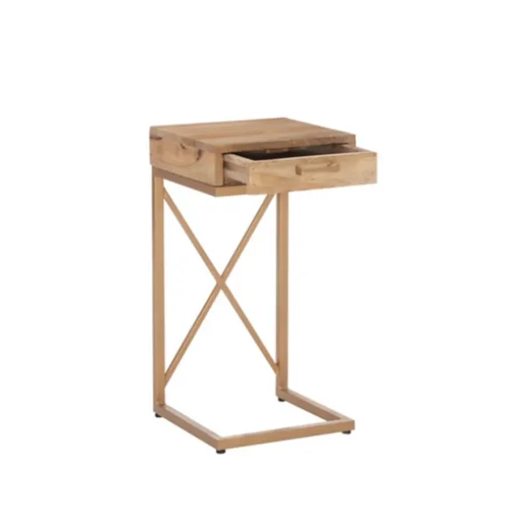 Kirkland's Home Accent & End Tables-Wood Gold Metal X-Frame Base C Table