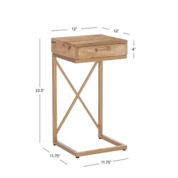 Kirkland's Home Accent & End Tables-Wood Gold Metal X-Frame Base C Table