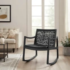 Kirkland's Home Accent Chairs-Wood Modern Woven Rocking Chair