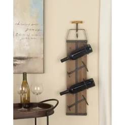 Kirkland's Home Wall Storage-Wood Panel Black Metal Wine Rack
