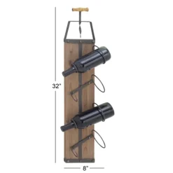 Kirkland's Home Wall Storage-Wood Panel Black Metal Wine Rack