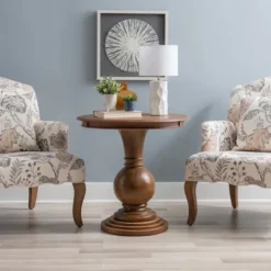 Kirkland's Home Accent & End Tables-Wood Round Base Side Table