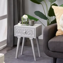 Kirkland's Home Accent & End Tables-Wood Scroll Drawer Accent Table