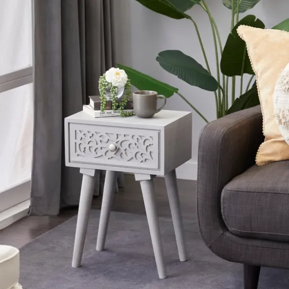 Kirkland's Home Accent & End Tables-Wood Scroll Drawer Accent Table