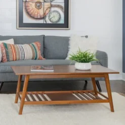 Kirkland's Home Coffee Tables-Wood Slatted Bottom Shelf Coffee Table