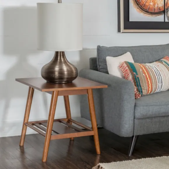 Kirkland's Home Accent & End Tables-Wood Slatted Bottom Shelf Side Table