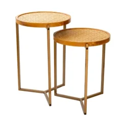 Kirkland's Home Accent & End Tables-Wood Top And Bronze Leg Nesting Tables, Set Of 2