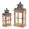 Kirkland's Home Lanterns-Wood Windowpane Slope Top Lanterns, Set Of 2