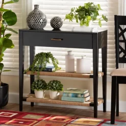 Kirkland's Home Console Tables-Wood Woven Shelves Console Table