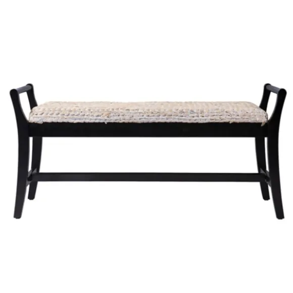 Kirkland's Home Benches & Ottomans-Woven Hyacinth And Black Wood Bench