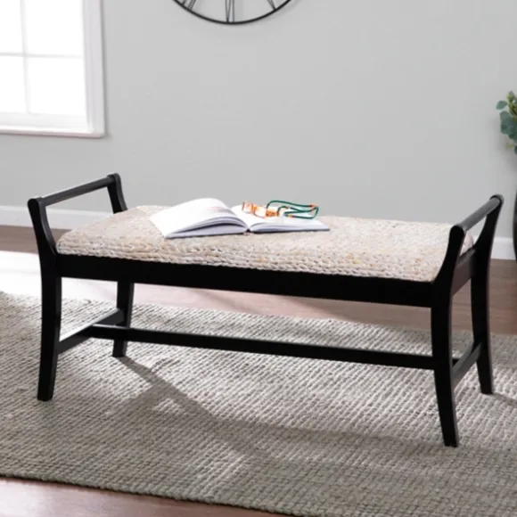 Kirkland's Home Benches & Ottomans-Woven Hyacinth And Black Wood Bench