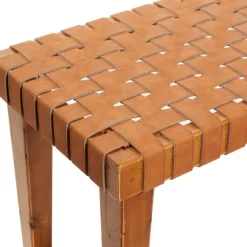 Kirkland's Home Benches & Ottomans-Woven Leather Textured Wood Bench