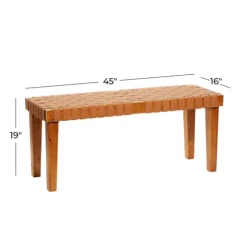 Kirkland's Home Benches & Ottomans-Woven Leather Textured Wood Bench