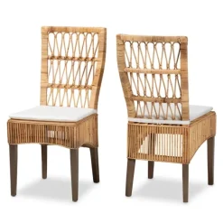 Kirkland's Home Dining Chairs-Woven Rattan White Cushion Dining Chairs, Set Of 2