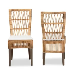 Kirkland's Home Dining Chairs-Woven Rattan White Cushion Dining Chairs, Set Of 2