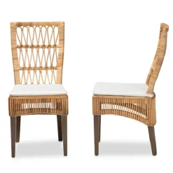 Kirkland's Home Dining Chairs-Woven Rattan White Cushion Dining Chairs, Set Of 2