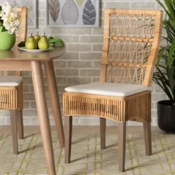 Kirkland's Home Dining Chairs-Woven Rattan White Cushion Dining Chairs, Set Of 2