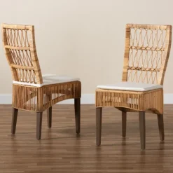 Kirkland's Home Dining Chairs-Woven Rattan White Cushion Dining Chairs, Set Of 2