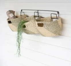 Kirkland's Home Wall Storage-Woven Seagrass Baskets On Metal Frame