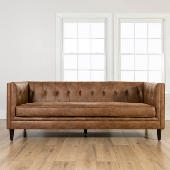 Kirkland's Home Sofas & Loveseats-Wyatt Chester Faux Leather Formal Sofa