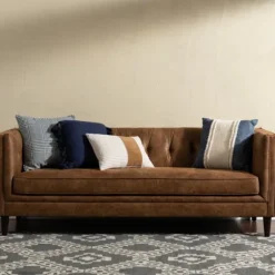 Kirkland's Home Sofas & Loveseats-Wyatt Chester Faux Leather Formal Sofa