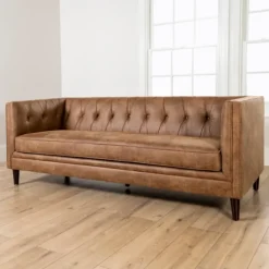 Kirkland's Home Sofas & Loveseats-Wyatt Chester Faux Leather Formal Sofa