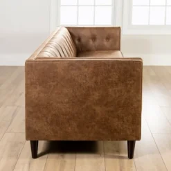 Kirkland's Home Sofas & Loveseats-Wyatt Chester Faux Leather Formal Sofa