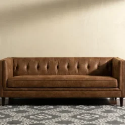 Kirkland's Home Sofas & Loveseats-Wyatt Chester Faux Leather Formal Sofa