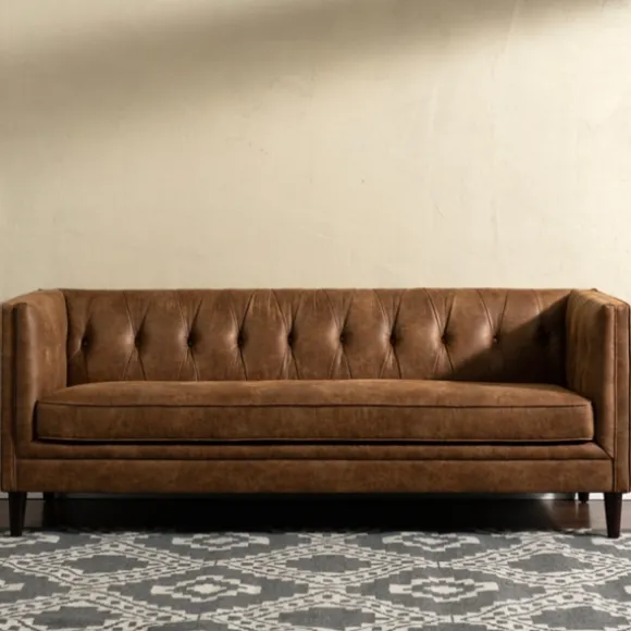 Kirkland's Home Sofas & Loveseats-Wyatt Chester Faux Leather Formal Sofa