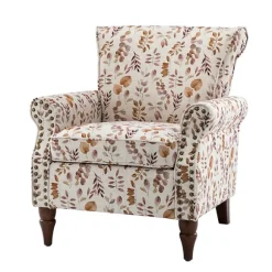 Kirkland's Home Accent Chairs-Yellow And Orange Leaf Upholstered Accent Chair