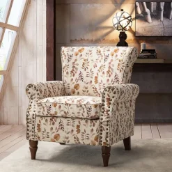 Kirkland's Home Accent Chairs-Yellow And Orange Leaf Upholstered Accent Chair